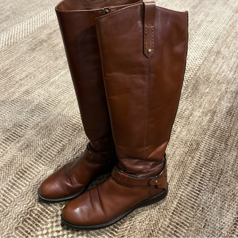 Tory Burch Colton Galleon Leather Knee High Riding Boot Womens Size 8 Almond